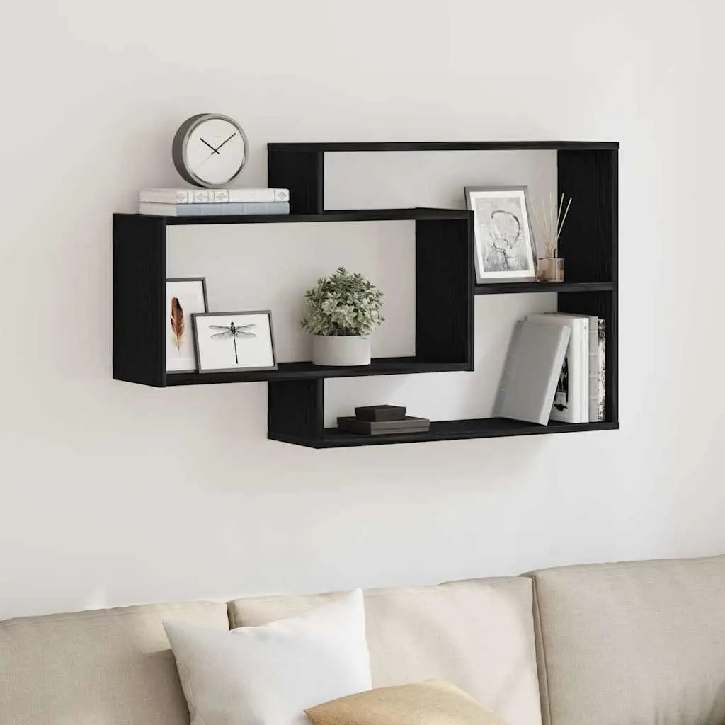 Wall Shelf Engineered Wood Black Oak Floating Storage Organizer 104 x 20 x 58.5 cm