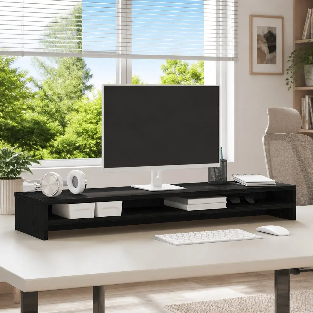 Monitor Stand Desk Organiser Black Oak Engineered Wood 100x24x13cm