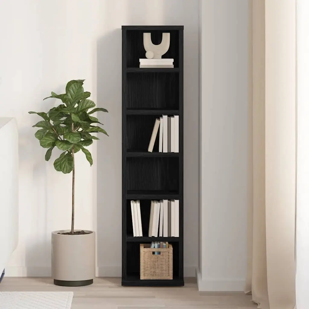 CD Storage Cabinet Black Oak Media Shelving Unit Engineered Wood Home Organiser