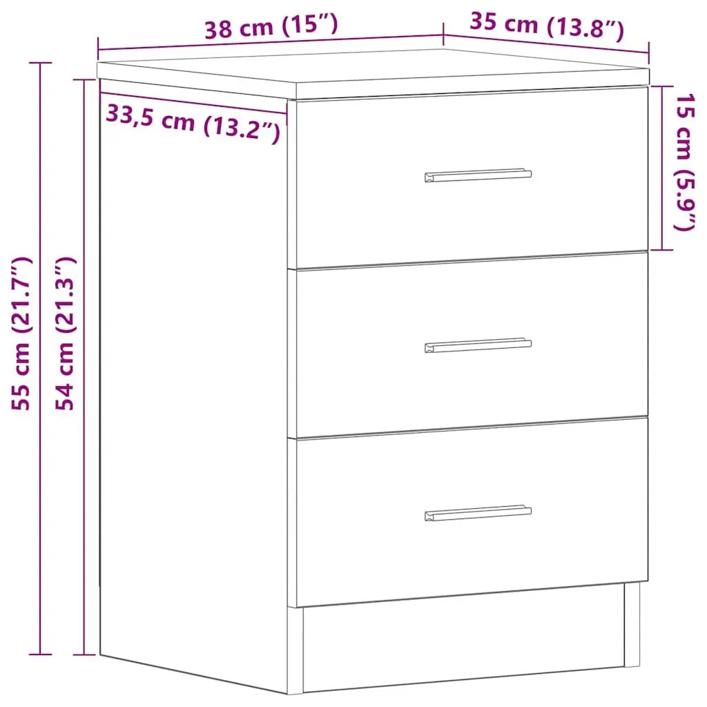 Bedside Cabinets 2 pcs Black Engineered Wood Nightstand Storage 38x35x55 cm