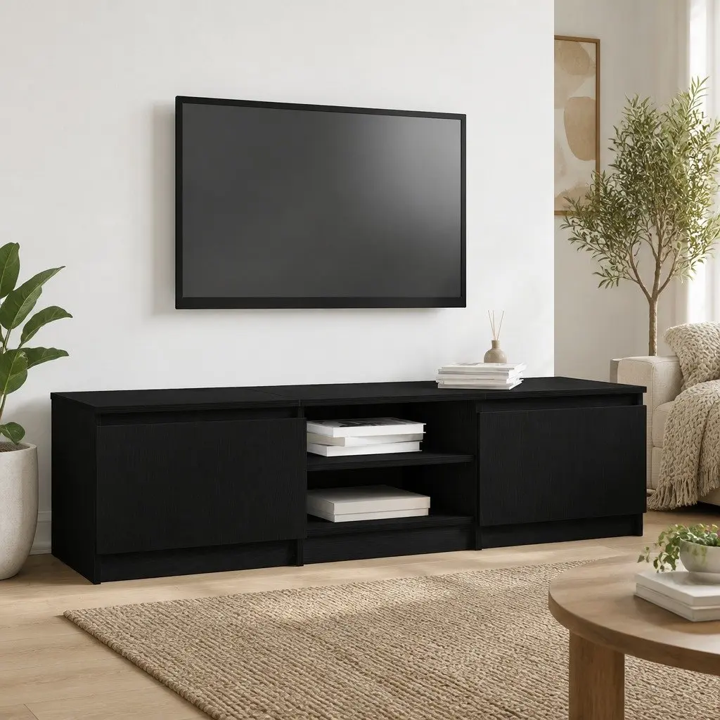 TV Cabinet Engineered Wood 140x40x36cm Black Oak Living Room Storage Unit