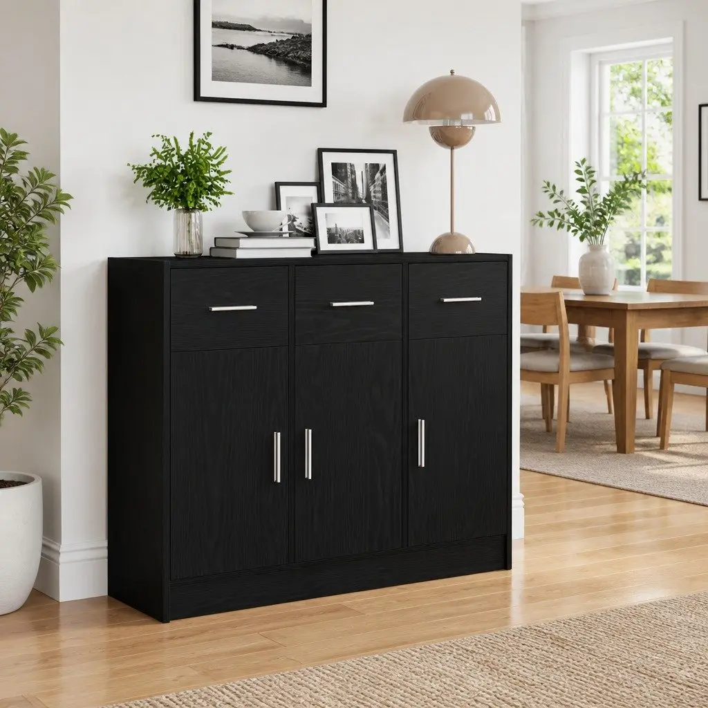 Sideboard Black Oak 91x28x75 cm Storage Cabinet Engineered Wood Dining Room