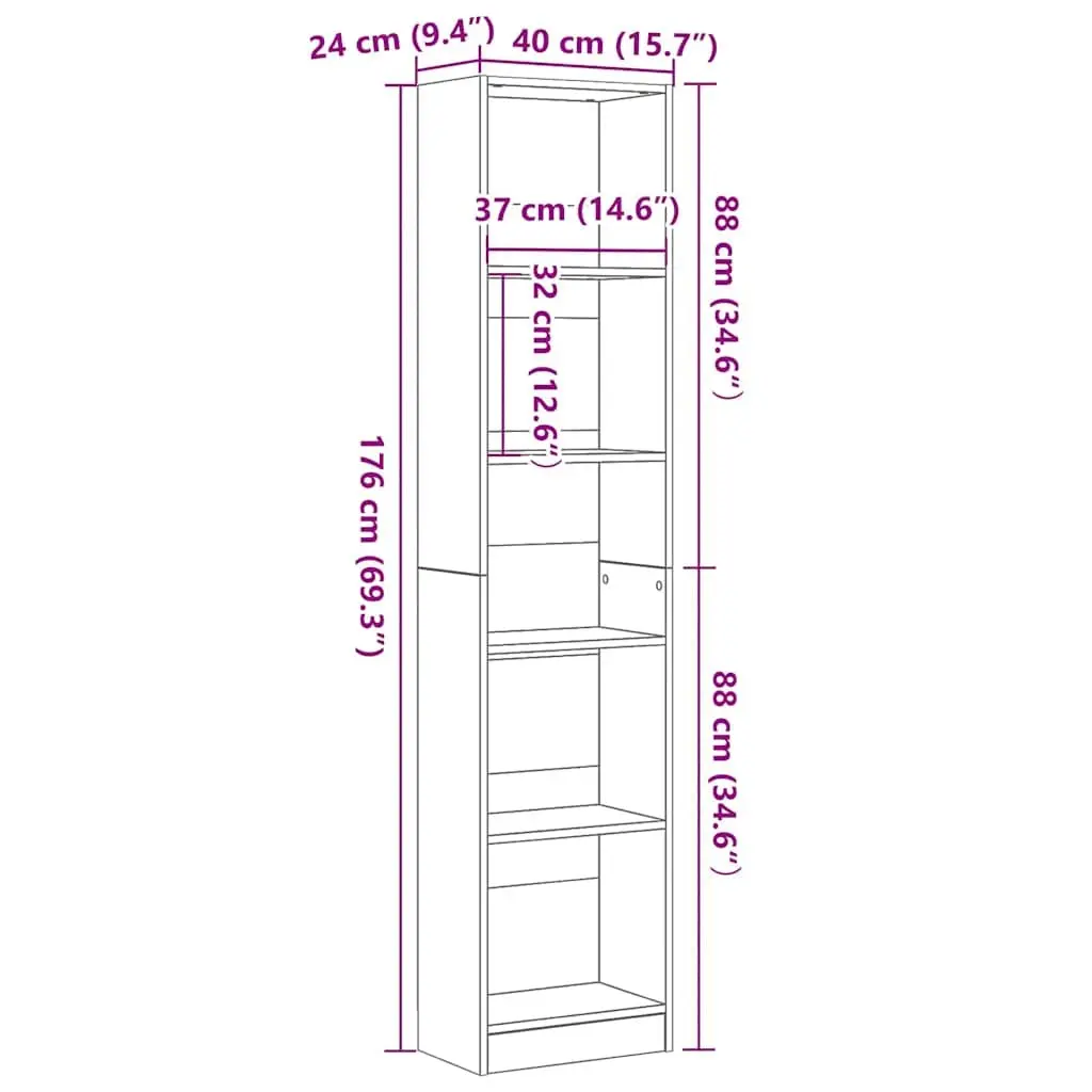 Bookcase Engineered Wood 5 Shelves Brown Storage Organiser Display Unit
