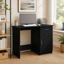 Functional Black Engineered Wood Desk for Small Spaces