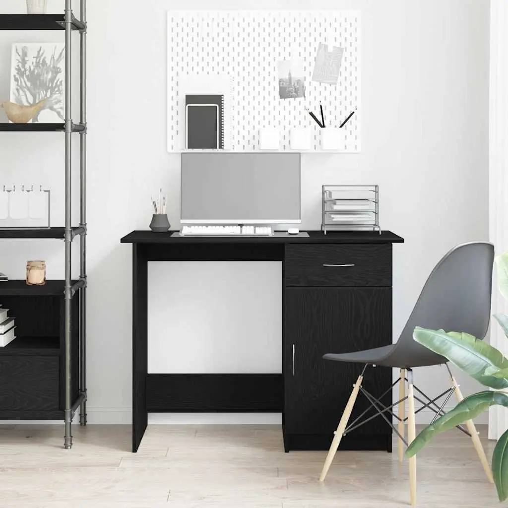 Engineered Wood Desk with Drawer Compact 100x50x76cm Black Modern Home Office