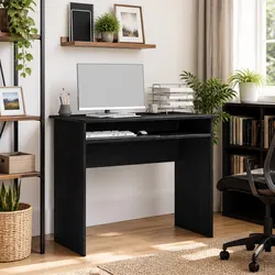 Black Oak Desk 90x50x74cm Office Study Gaming Workspace Engineered Wood Storage