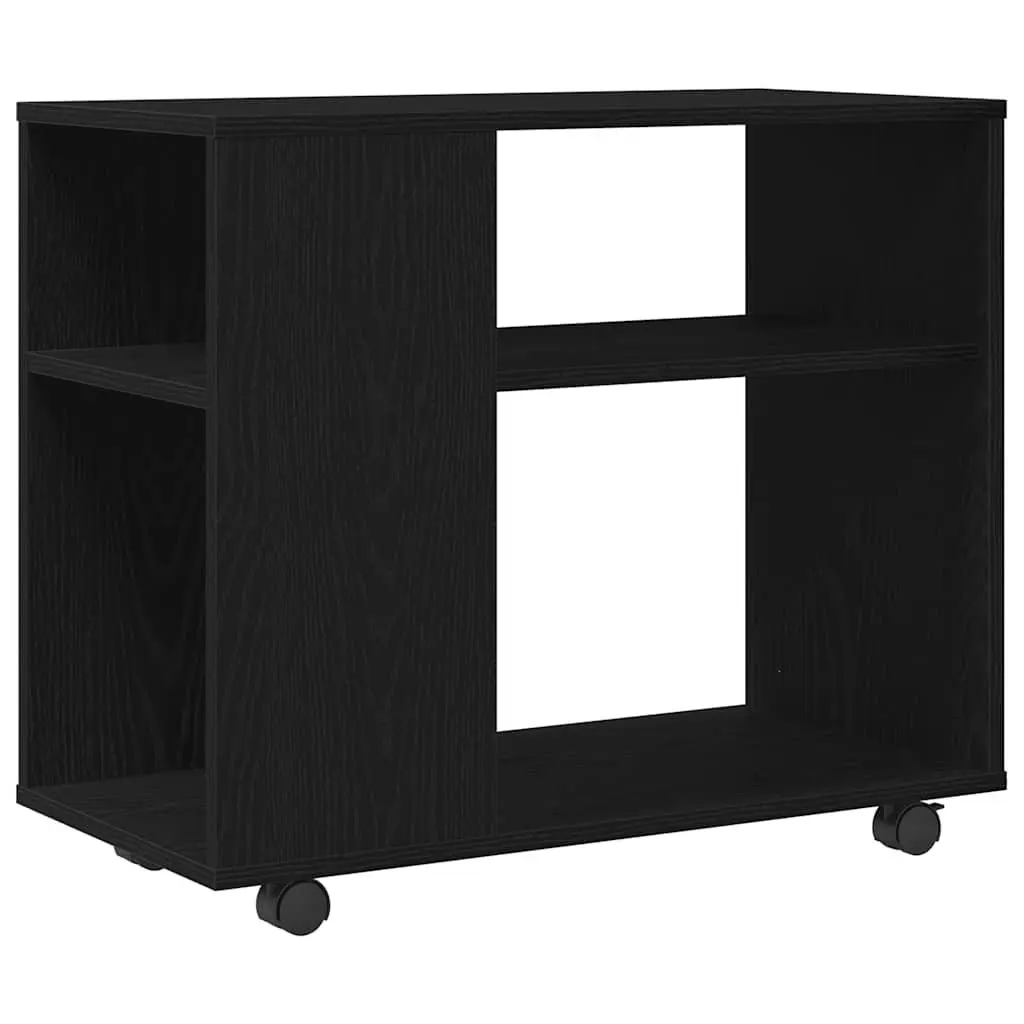 2-Tier End Table Engineered Wood Black Oak 70x35x60 cm with Swivel Wheels