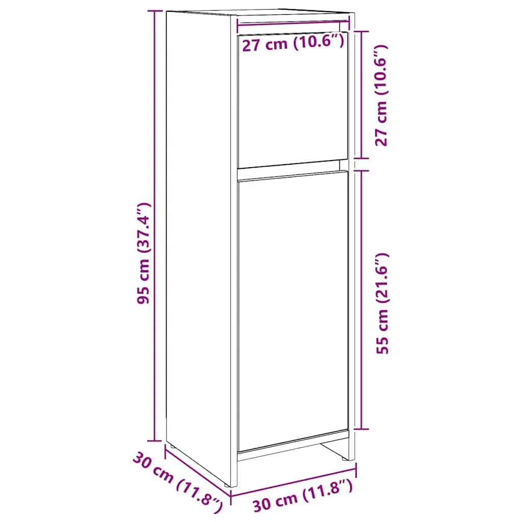 Bathroom Cabinet Engineered Wood 30 x 30 x 95 cm Black Oak Modern Storage Unit