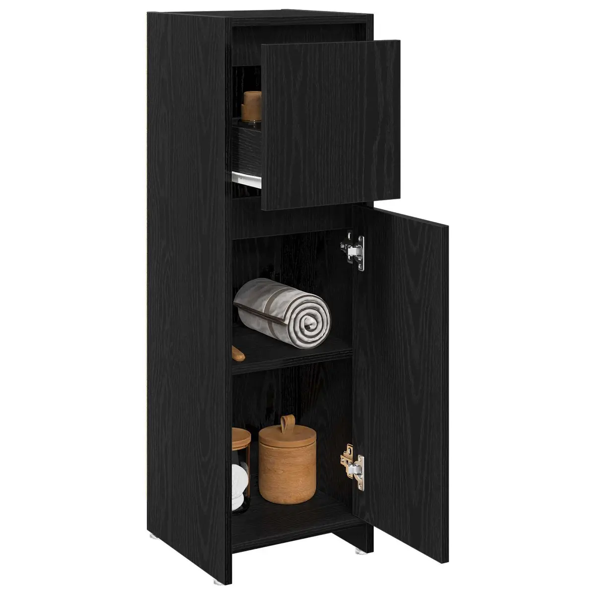 Bathroom Cabinet Engineered Wood 30 x 30 x 95 cm Black Oak Modern Storage Unit