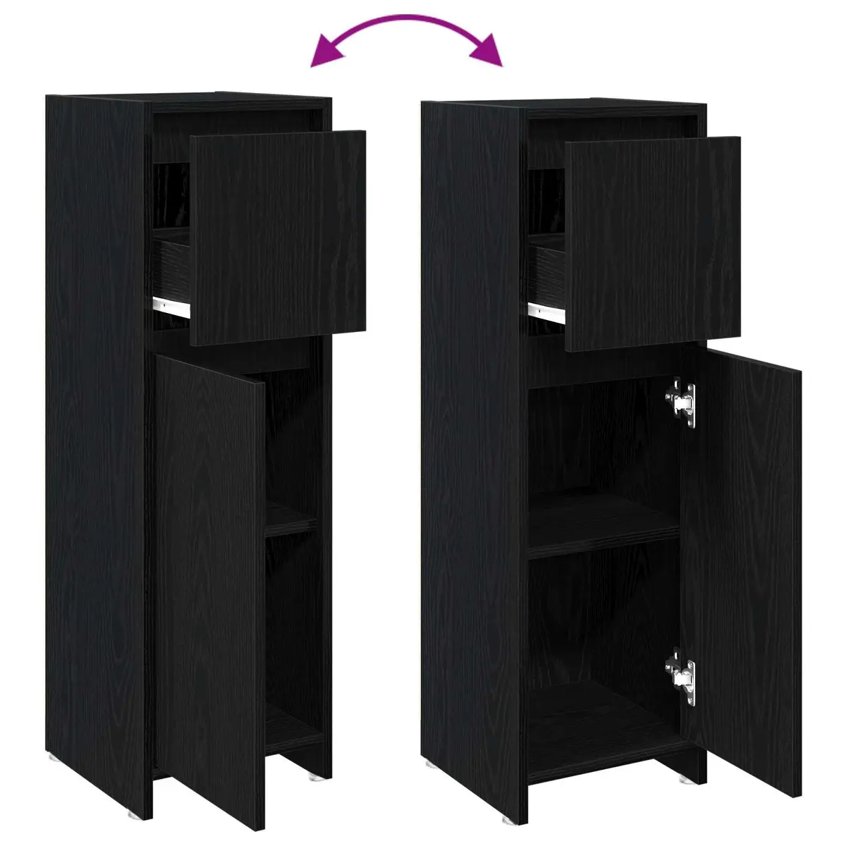 Bathroom Cabinet Engineered Wood 30 x 30 x 95 cm Black Oak Modern Storage Unit
