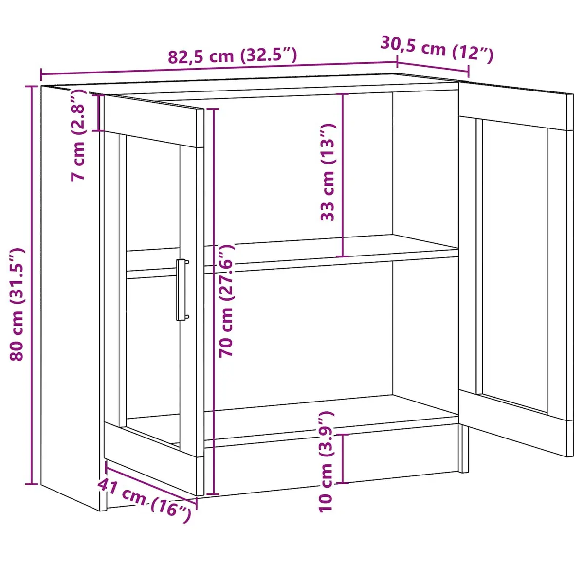 Book Cabinet Engineered Wood with Glass Doors 82.5 x 30.5 x 80 cm Black Oak