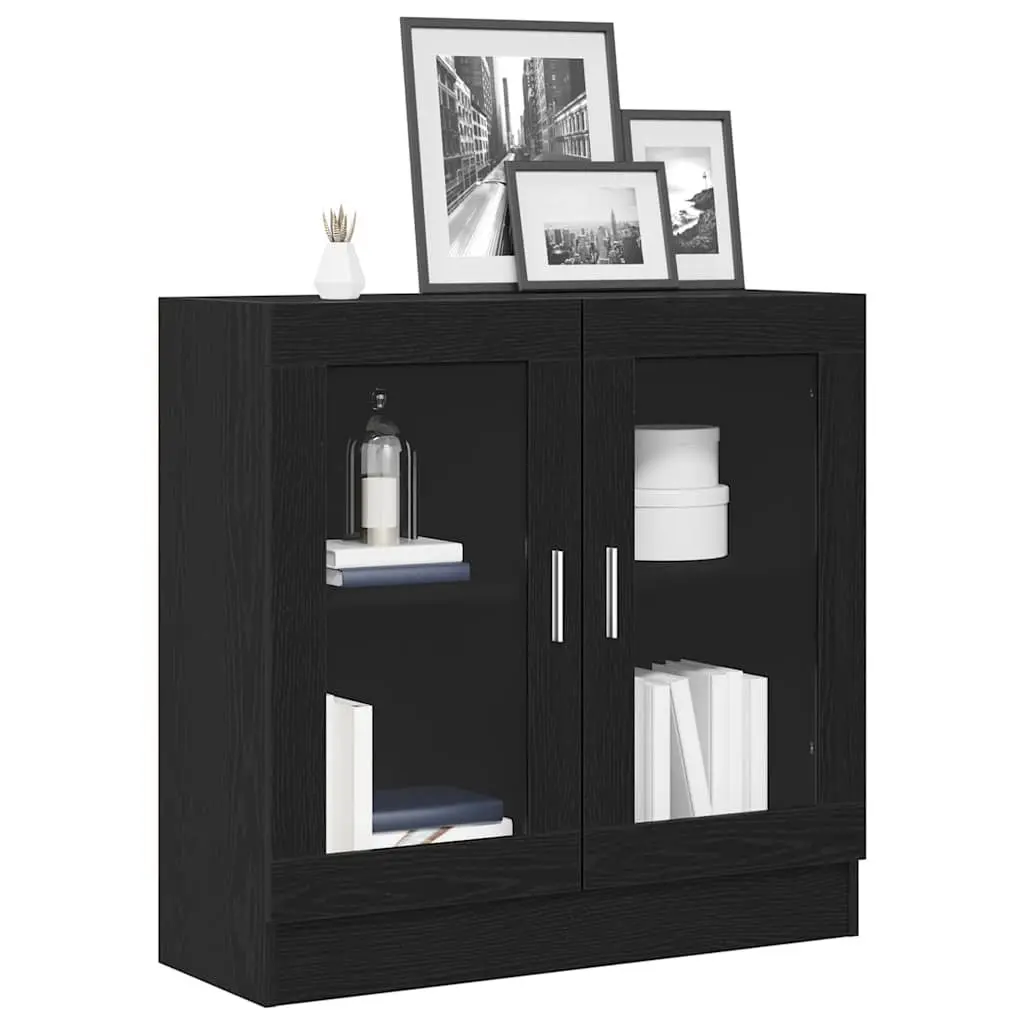 Book Cabinet Engineered Wood with Glass Doors 82.5 x 30.5 x 80 cm Black Oak