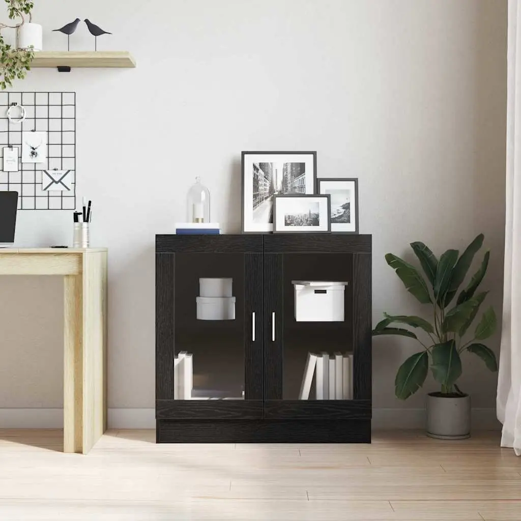 Book Cabinet Engineered Wood with Glass Doors 82.5 x 30.5 x 80 cm Black Oak