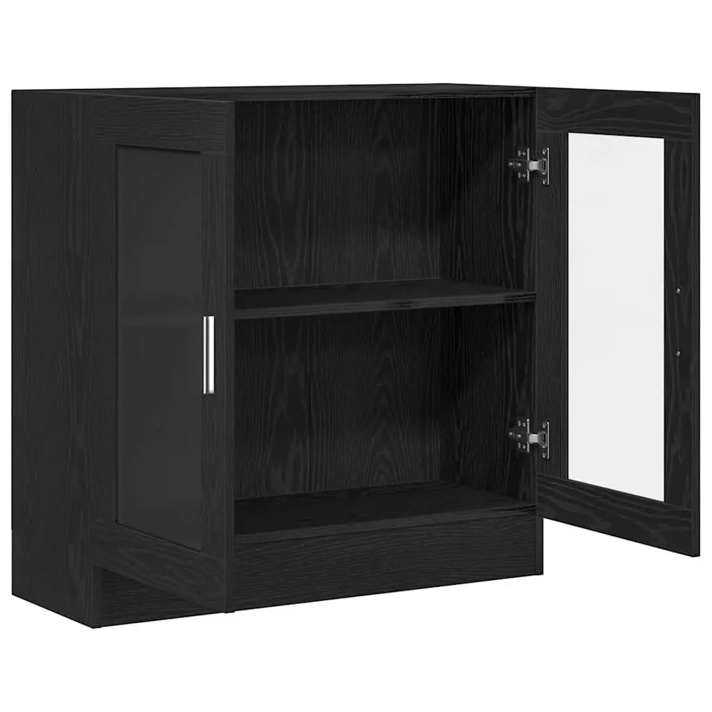 Book Cabinet Engineered Wood with Glass Doors 82.5 x 30.5 x 80 cm Black Oak