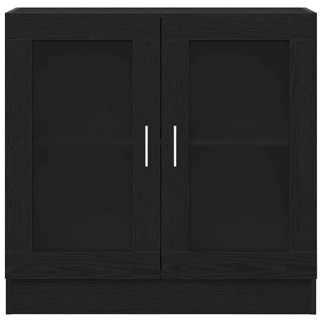 Book Cabinet Engineered Wood with Glass Doors 82.5 x 30.5 x 80 cm Black Oak