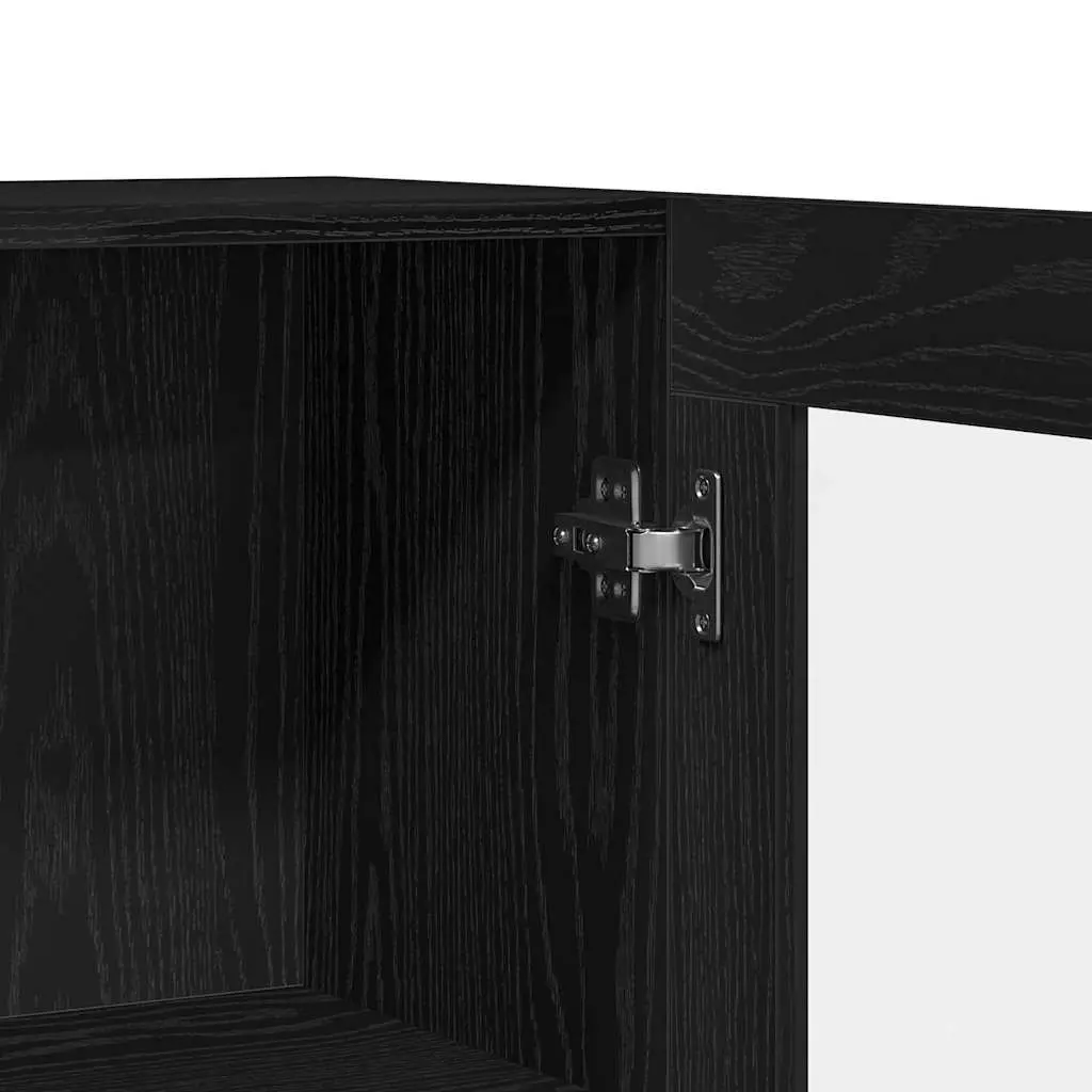 Book Cabinet Engineered Wood with Glass Doors 82.5 x 30.5 x 80 cm Black Oak
