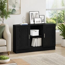 Sideboard Black Oak Storage Cabinet 120x30.5x70cm Engineered Wood Buffet