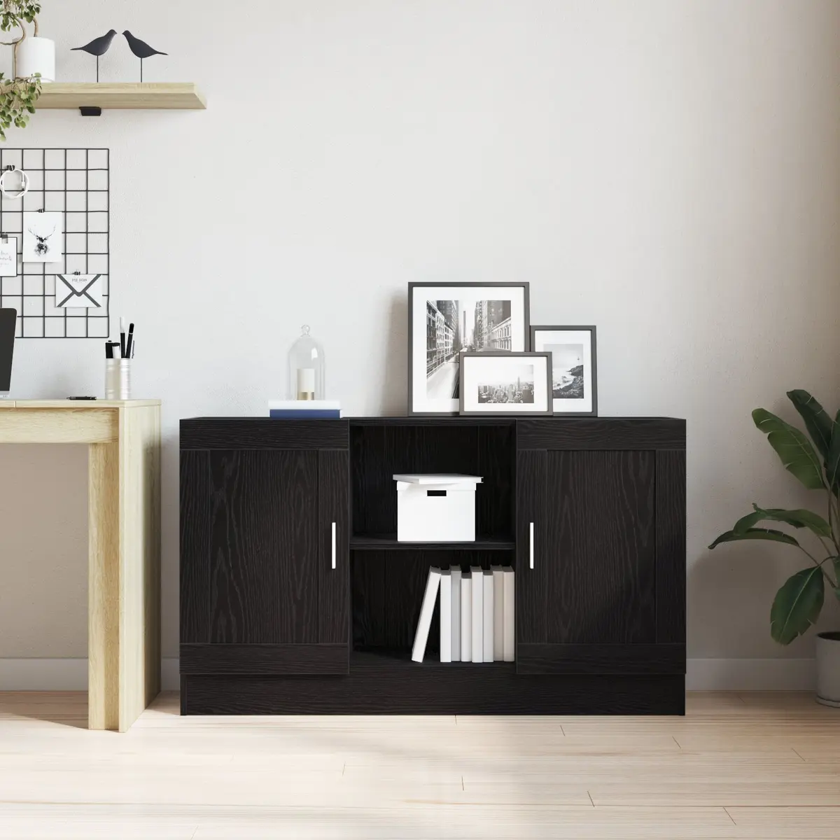 Sideboard Black Oak Storage Cabinet 120x30.5x70cm Engineered Wood Buffet