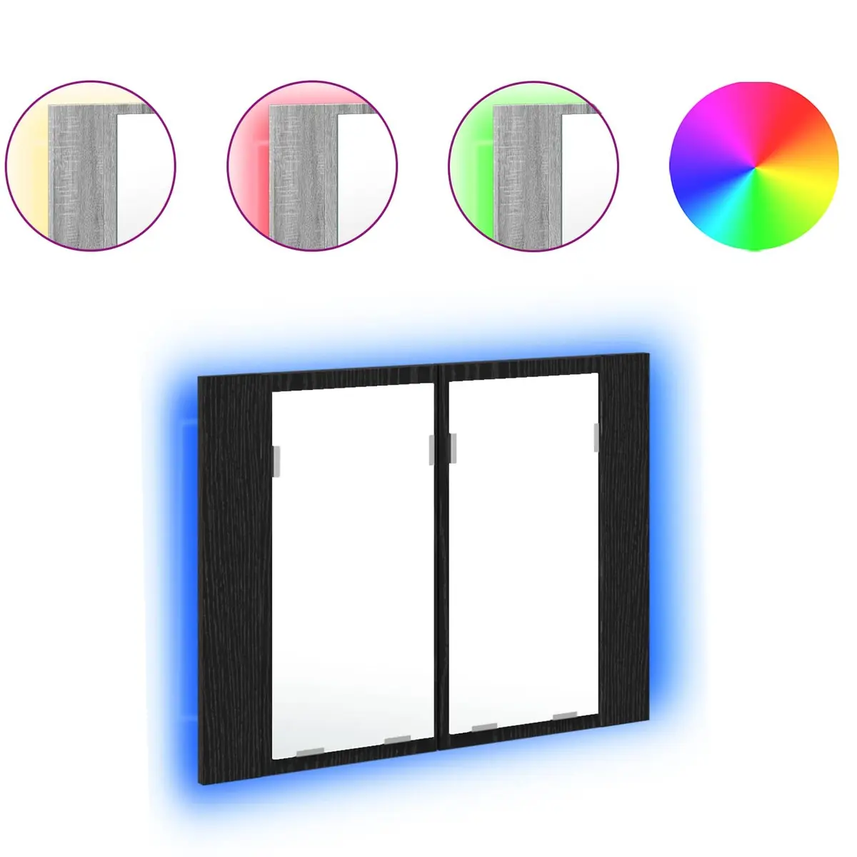Bathroom Cabinet Wall-Mounted LED Lighting Storage Unit Engineered Wood Glass Black Oak 60 x 12 x 45 cm