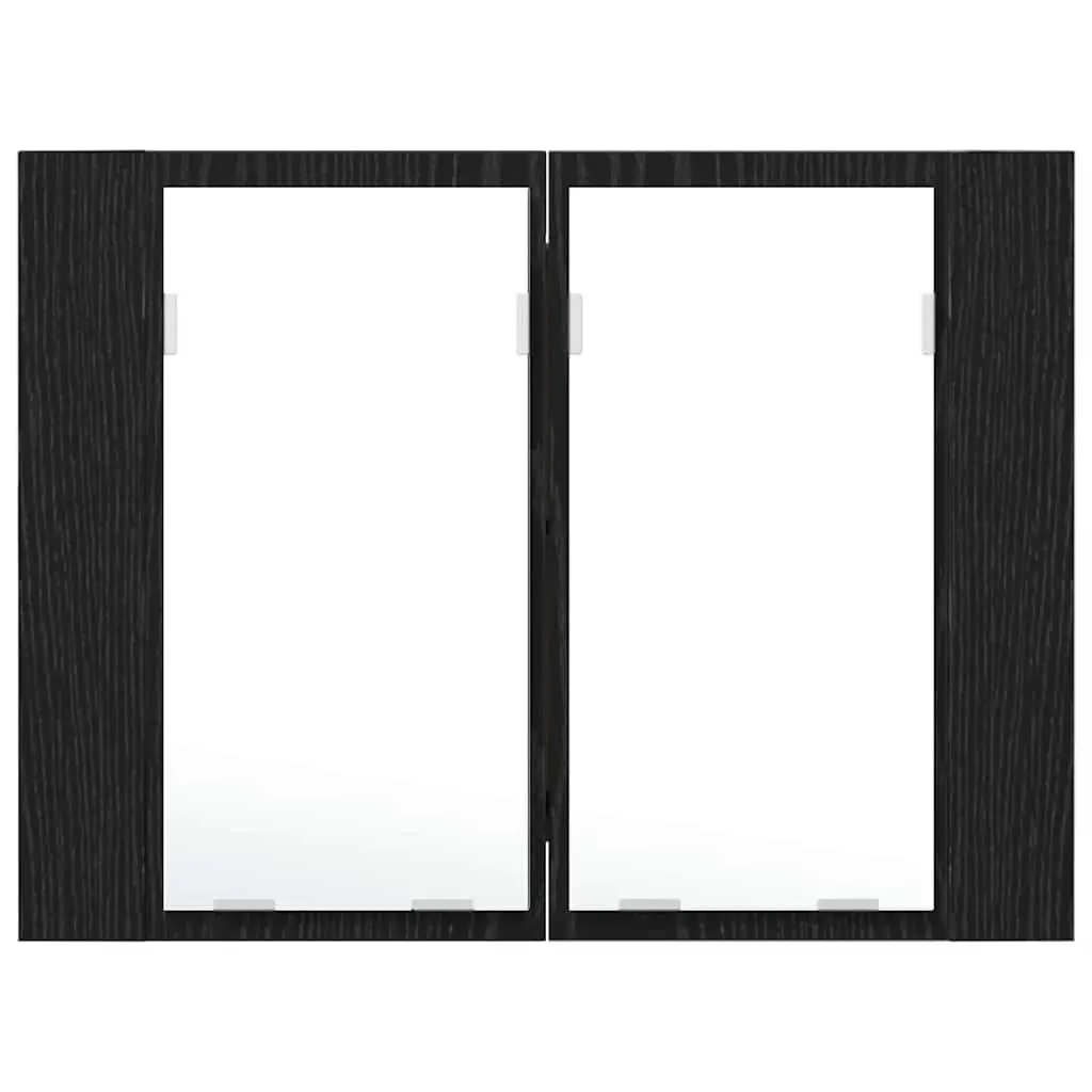 Bathroom Cabinet Wall-Mounted LED Lighting Storage Unit Engineered Wood Glass Black Oak 60 x 12 x 45 cm