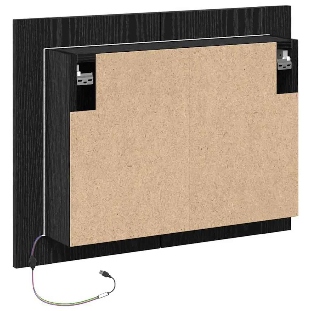 Bathroom Cabinet Wall-Mounted LED Lighting Storage Unit Engineered Wood Glass Black Oak 60 x 12 x 45 cm