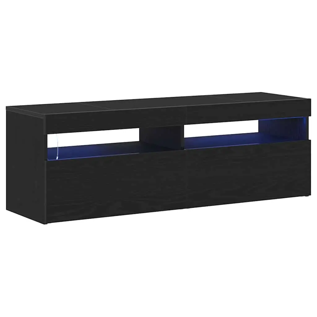TV Cabinet with LED Lighting Black Oak Living Room Media Storage Unit 120cm