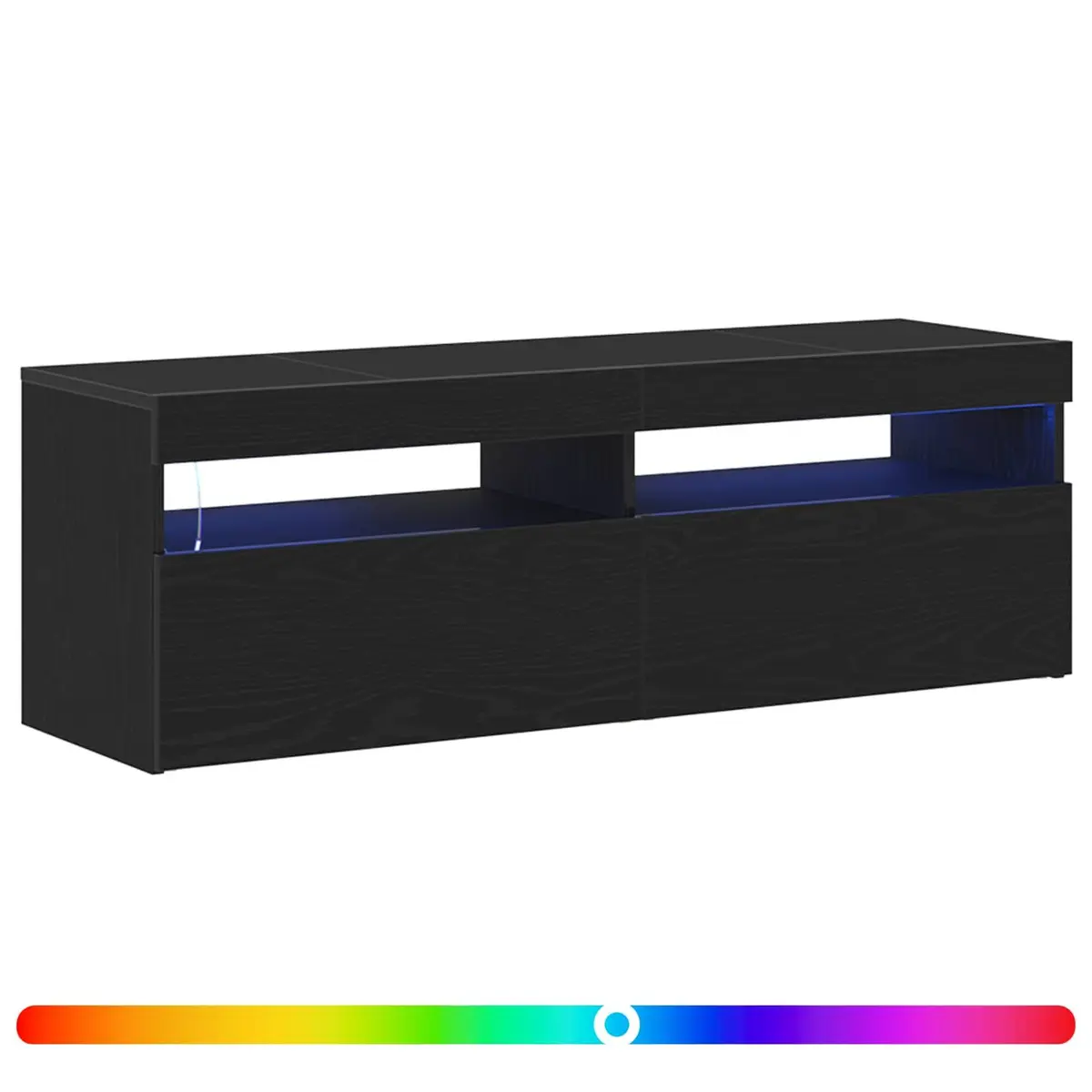 TV Cabinet with LED Lighting Black Oak Living Room Media Storage Unit 120cm