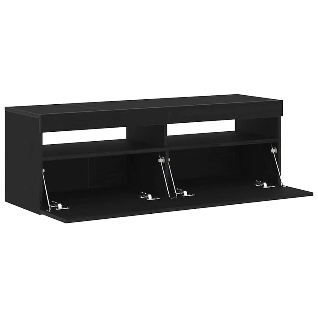 TV Cabinet with LED Lighting Black Oak Living Room Media Storage Unit 120cm