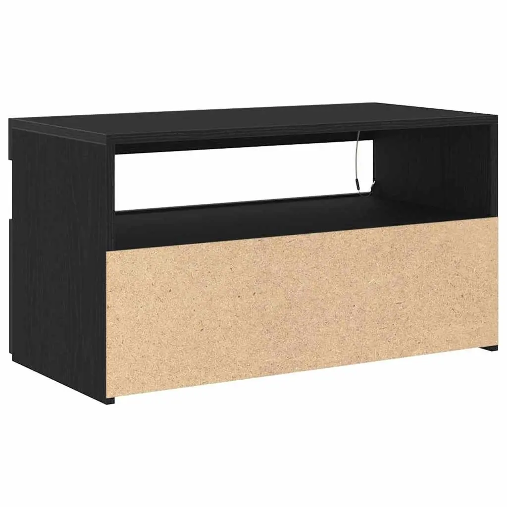 TV Cabinet Black Oak Living Room Media Storage Unit with LED Lighting 75x35x40cm