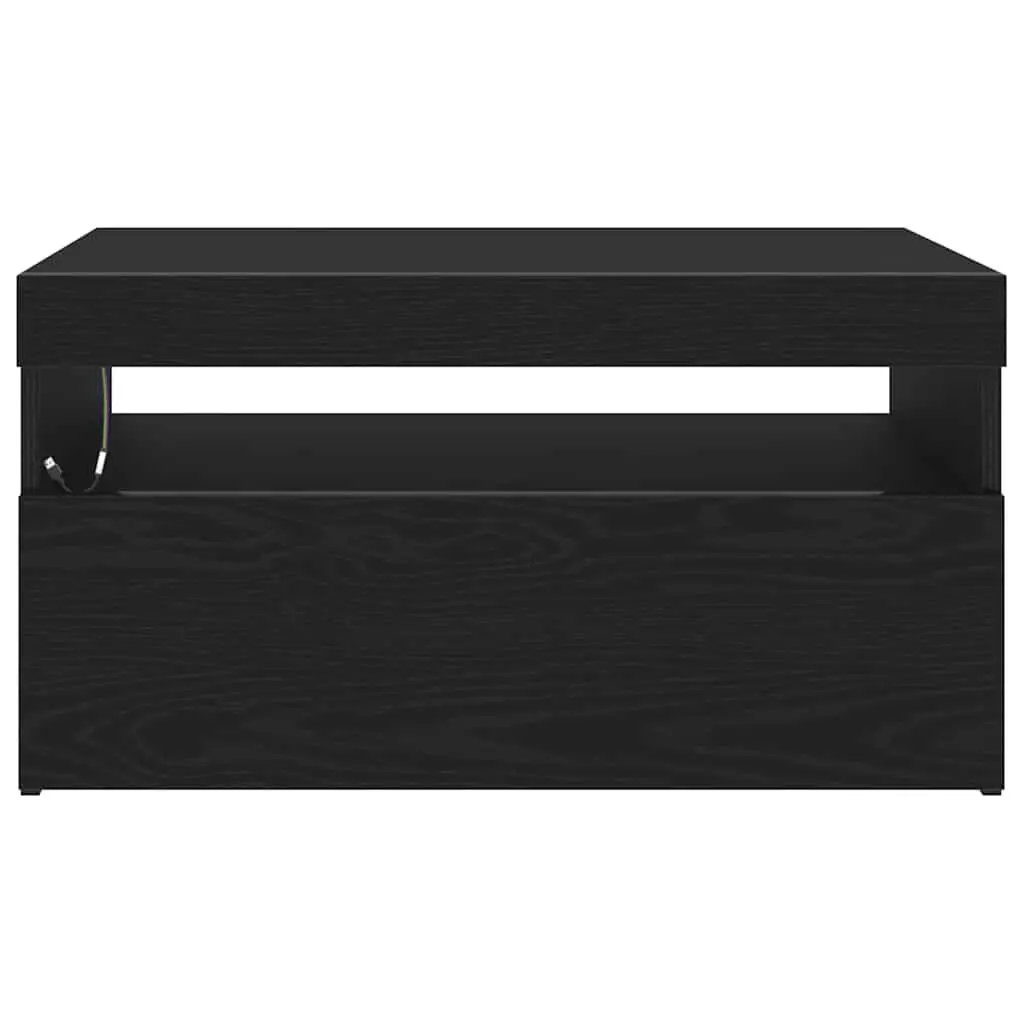 TV Cabinet Black Oak Living Room Media Storage Unit with LED Lighting 75x35x40cm