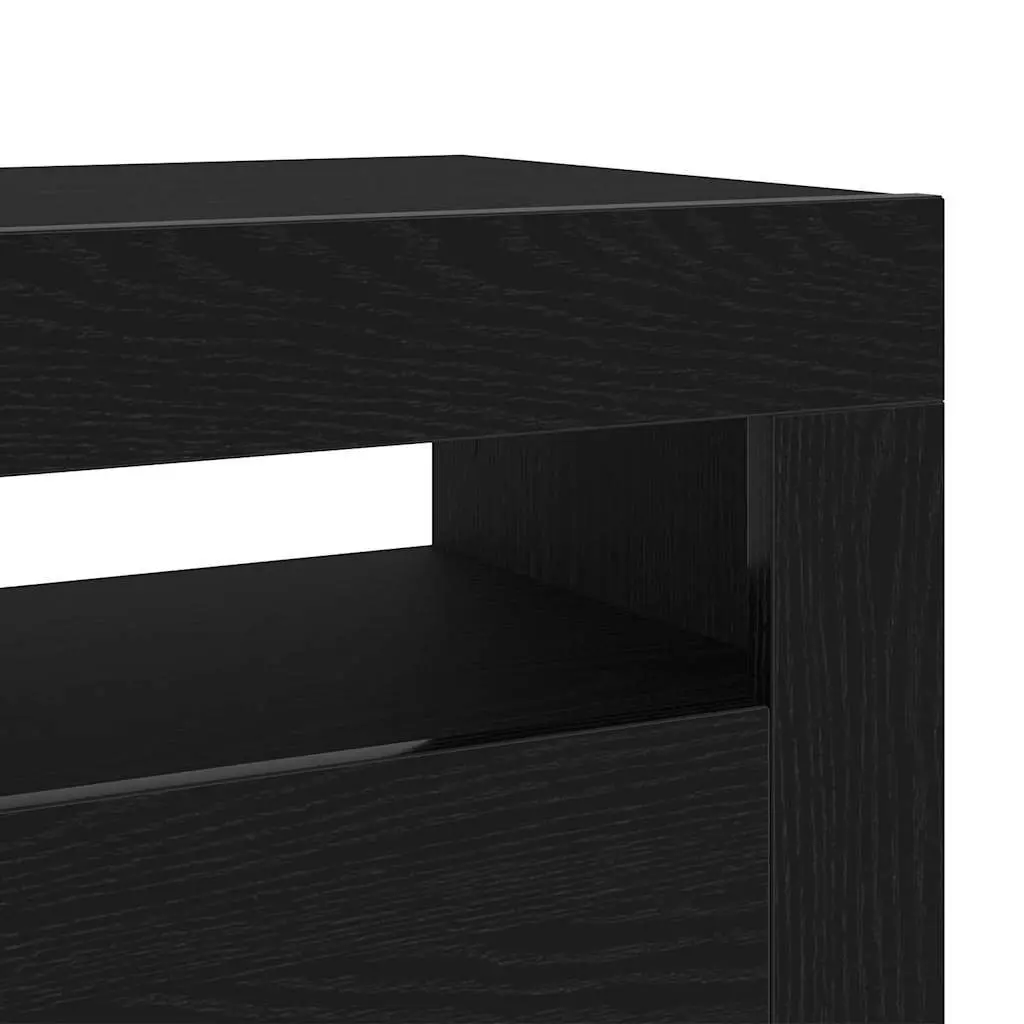 TV Cabinet Black Oak Living Room Media Storage Unit with LED Lighting 75x35x40cm