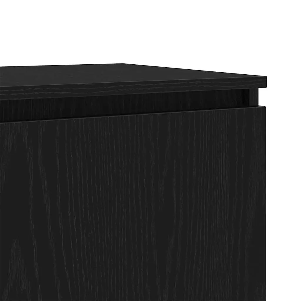 TV Stand Engineered Wood Black Oak Rectangular Media Storage Unit with LED Lights and Shelves