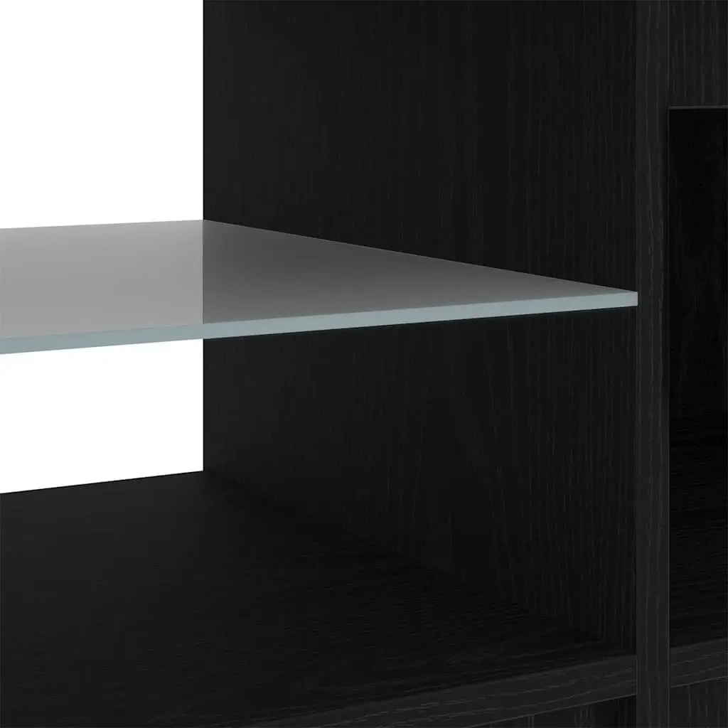 TV Stand Engineered Wood Black Oak Rectangular Media Storage Unit with LED Lights and Shelves