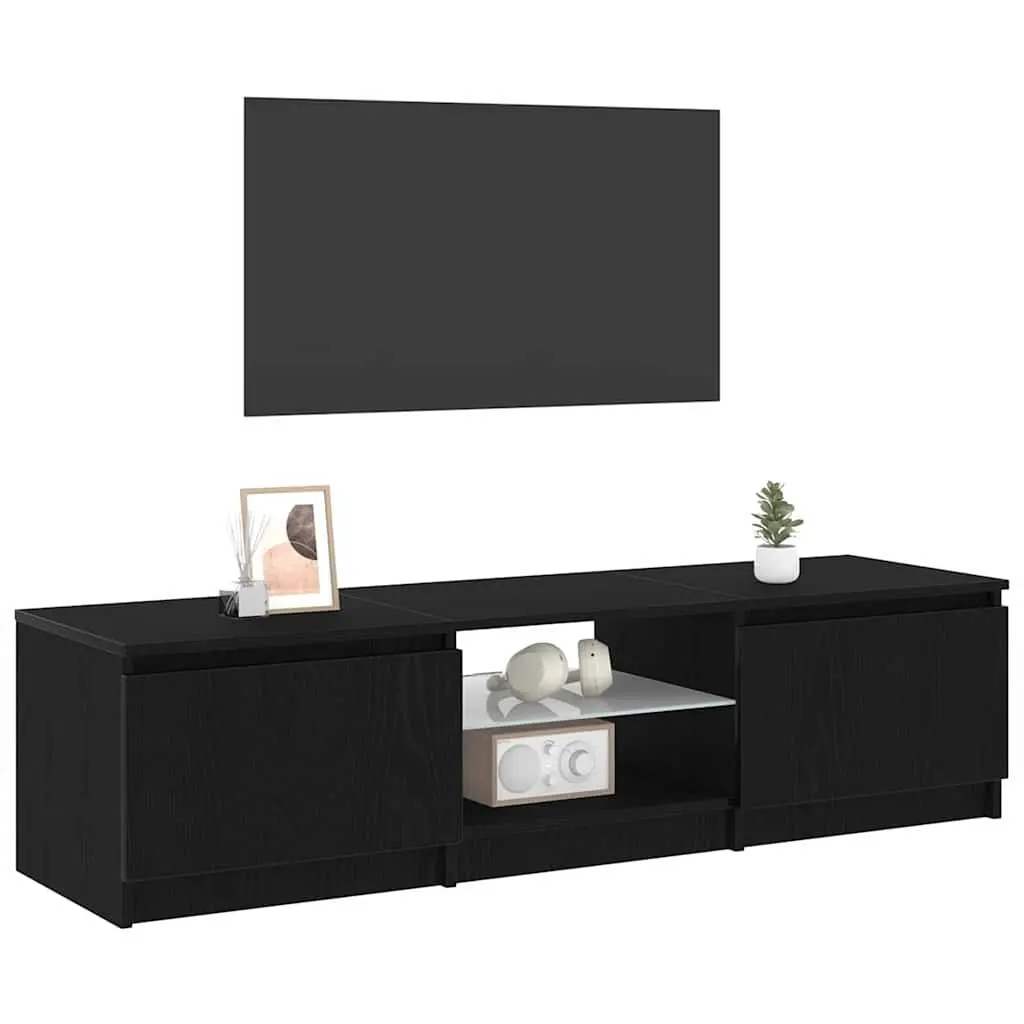 TV Stand Engineered Wood Black Oak Rectangular Media Storage Unit with LED Lights and Shelves