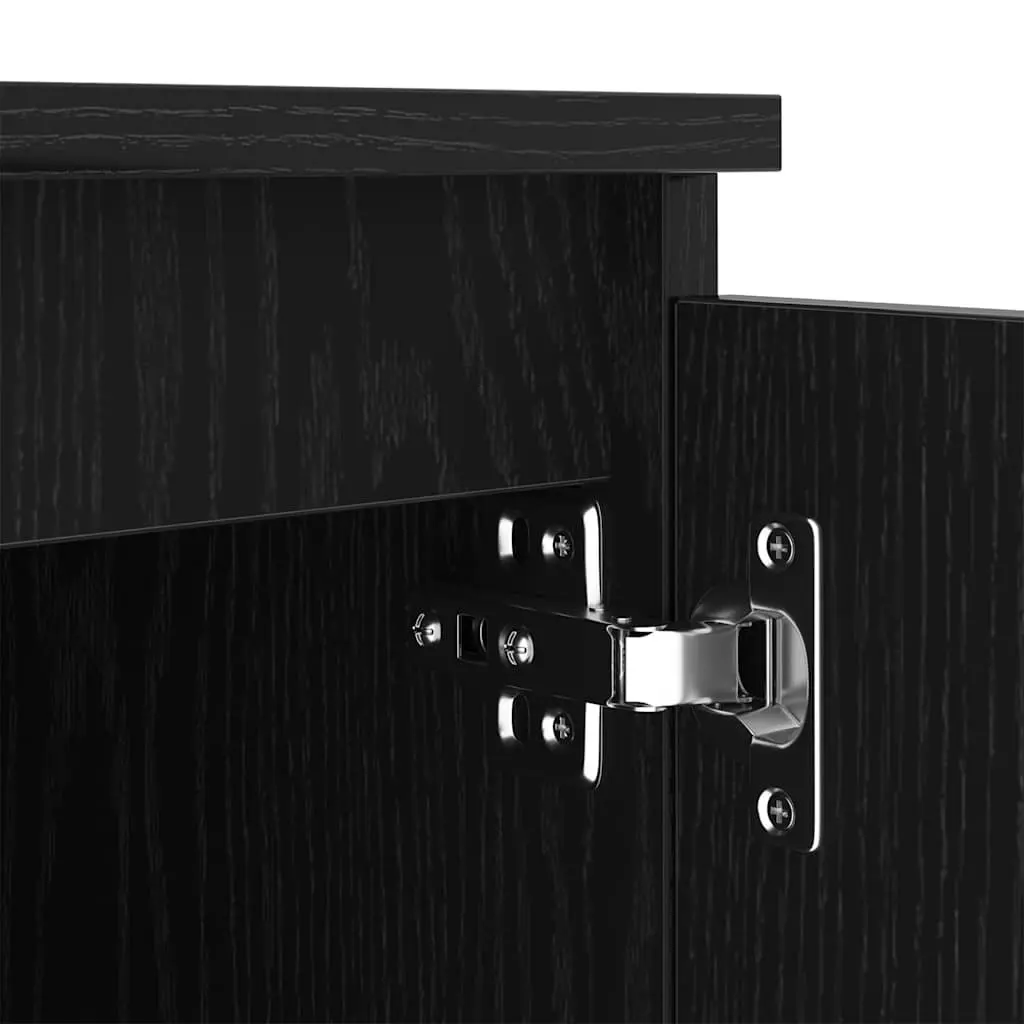 TV Stand Engineered Wood Black Oak Rectangular Media Storage Unit with LED Lights and Shelves