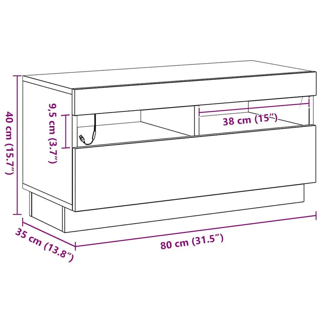 TV Cabinet Black Modern Entertainment Unit 80 x 35 x 40 cm Storage Shelves