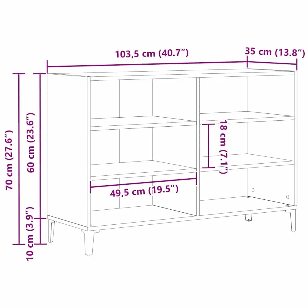Black Oak Sideboard Engineered Wood 103.5 x 35 x 70 cm Modern Storage Cabinet
