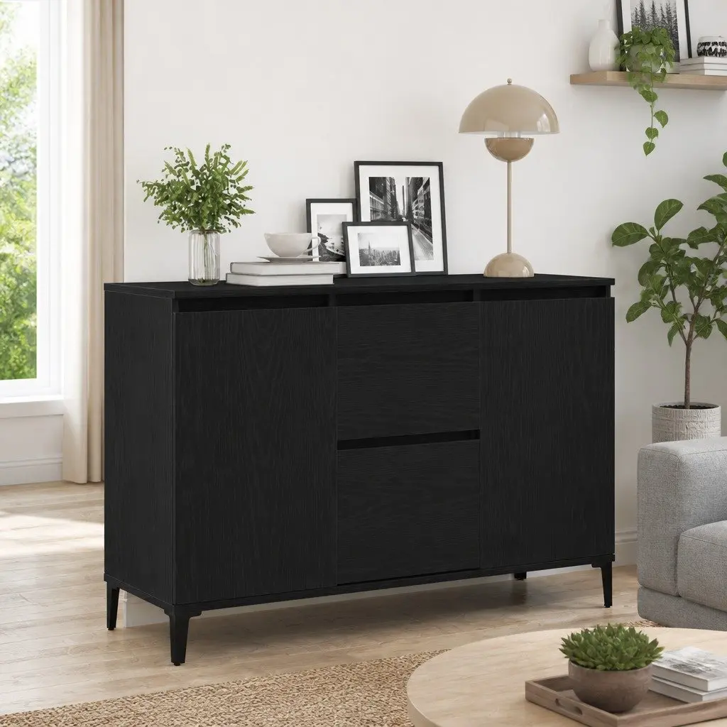 Engineered Wood Sideboard Storage Cabinet 104cm Black