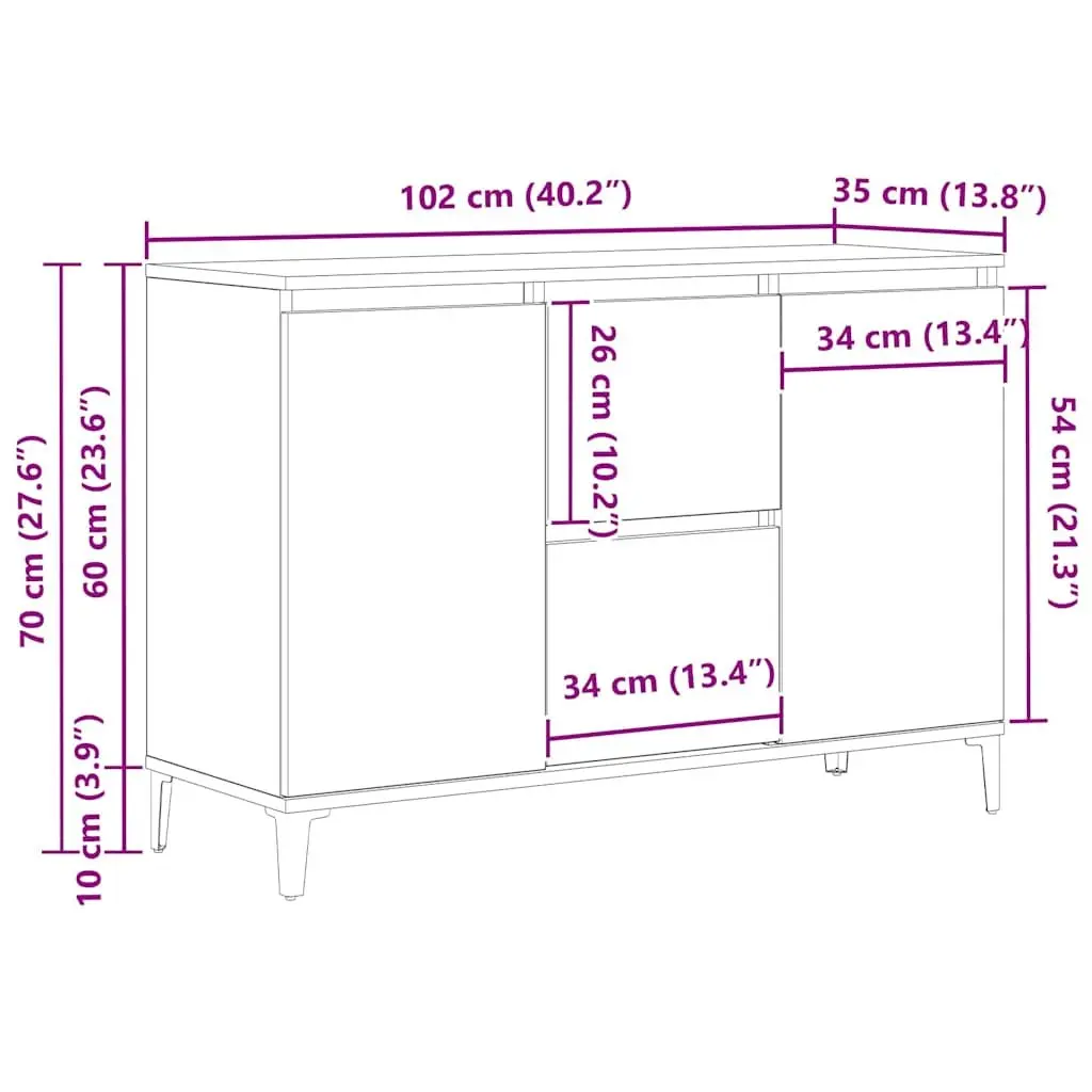 Engineered Wood Sideboard Storage Cabinet 104cm Black
