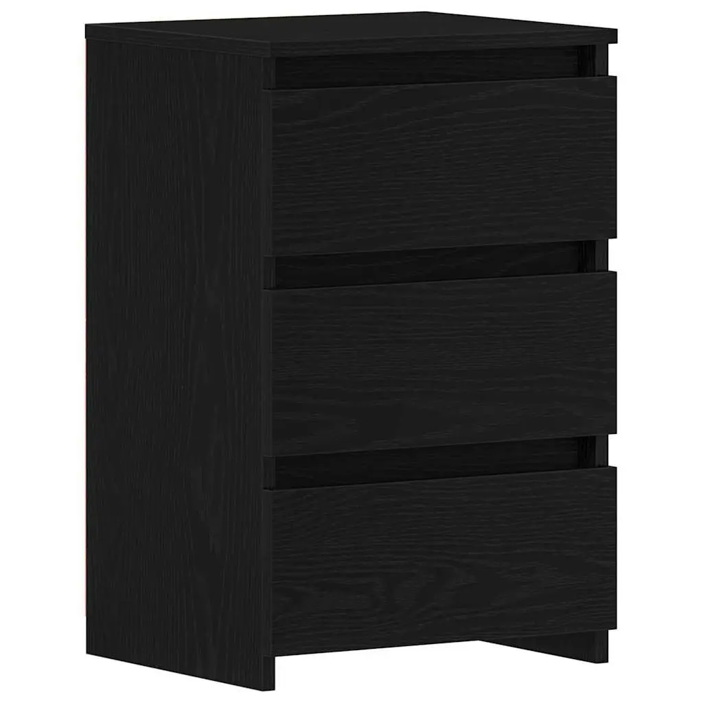 Bedside Cabinet Black Oak Engineered Wood Bedroom Nightstand Storage Table