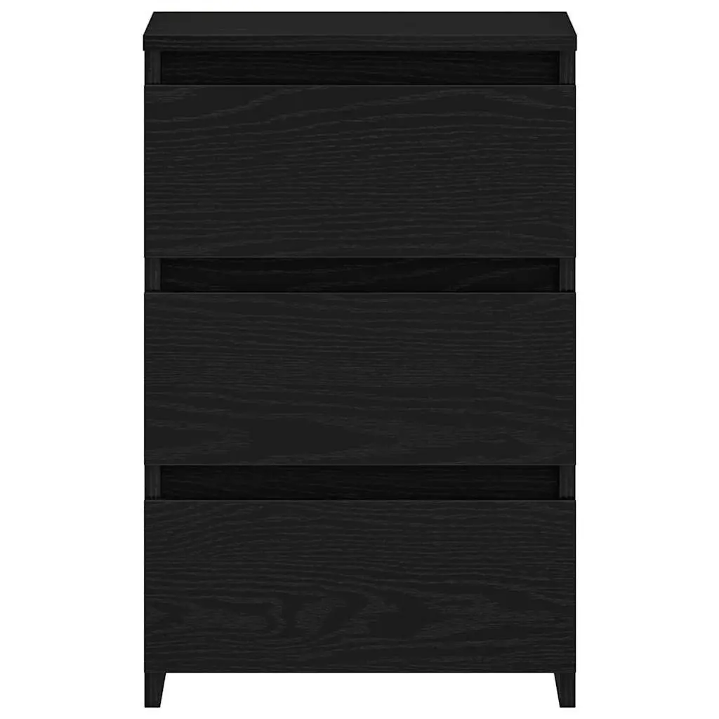 Bedside Cabinet Black Oak Engineered Wood Bedroom Nightstand Storage Table