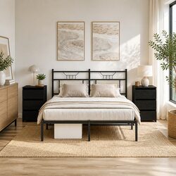 Bedside Cabinet with Drawer 2 pcs Black Oak Rustic Bedroom Storage Nightstand