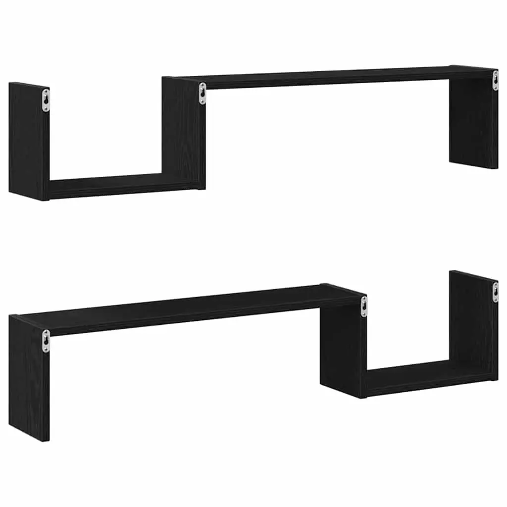 Wall Shelf Engineered Wood 100 x 15 x 20 cm Black Oak 2 Pieces Modern Storage Display Shelves