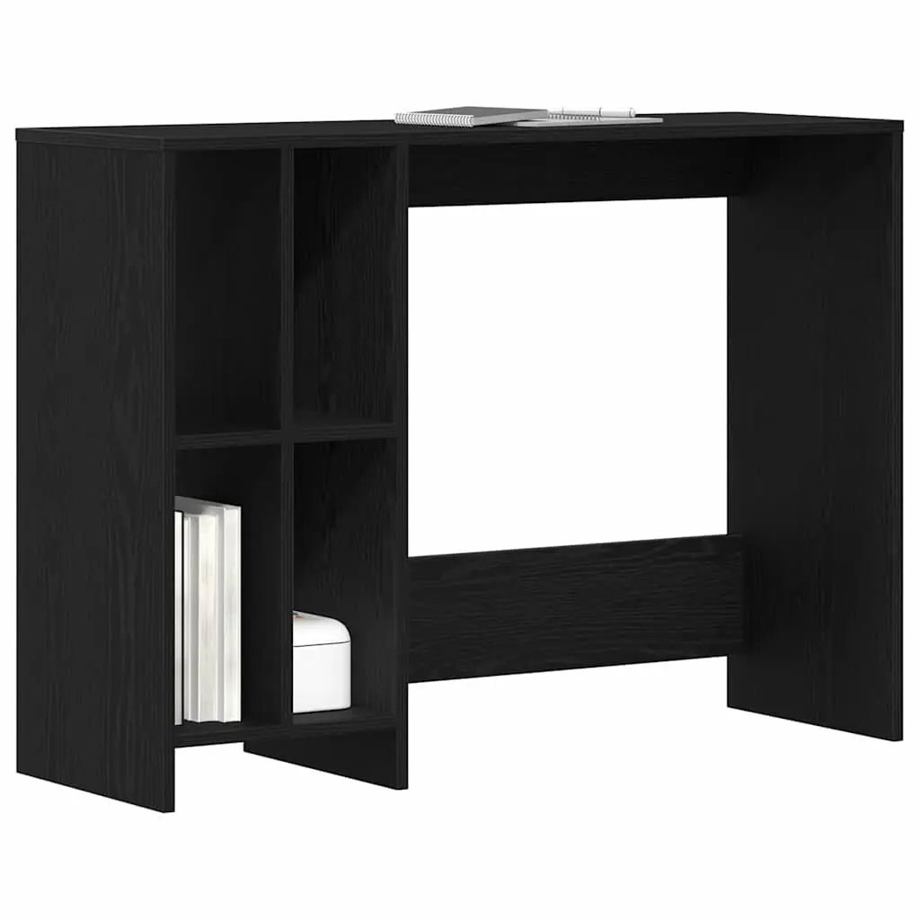 Desk Engineered Wood Black Oak Compact Modern Home Office Workspace with Shelves