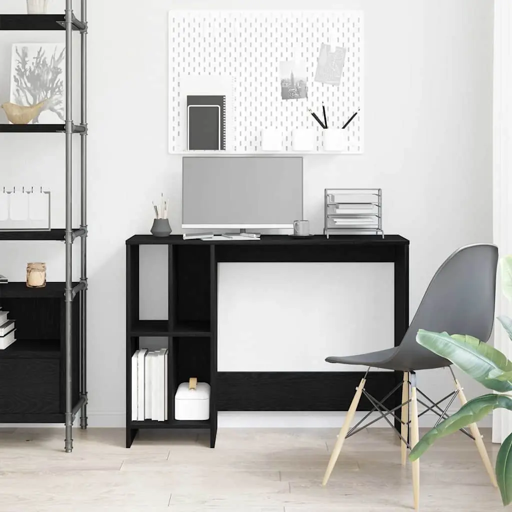 Desk Engineered Wood Black Oak Compact Modern Home Office Workspace with Shelves