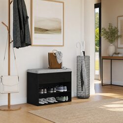 Functional Black Oak Shoe Bench for Entryway Use