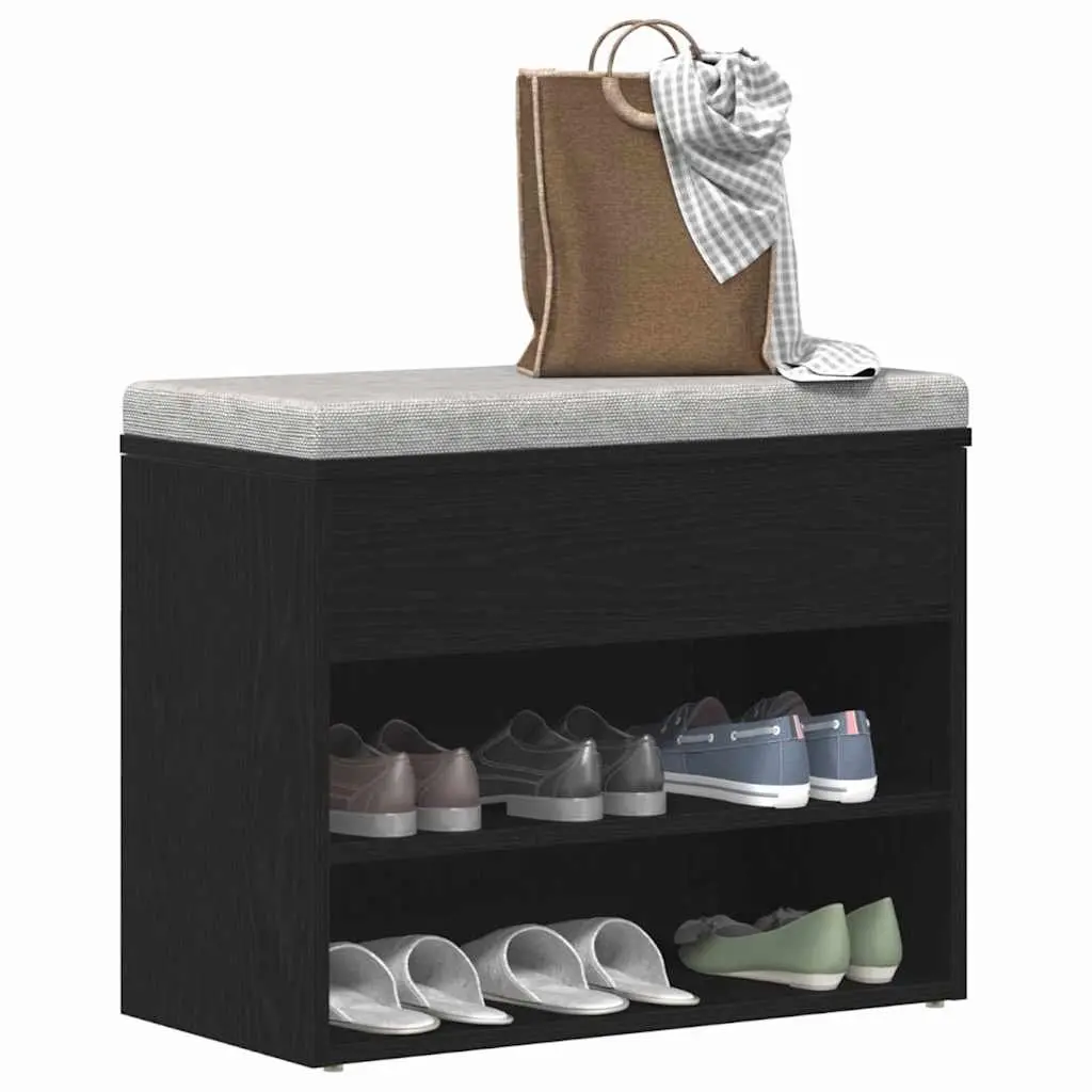 Shoe Bench Engineered Wood 60x30x45cm Black Oak Hallway Storage Organiser