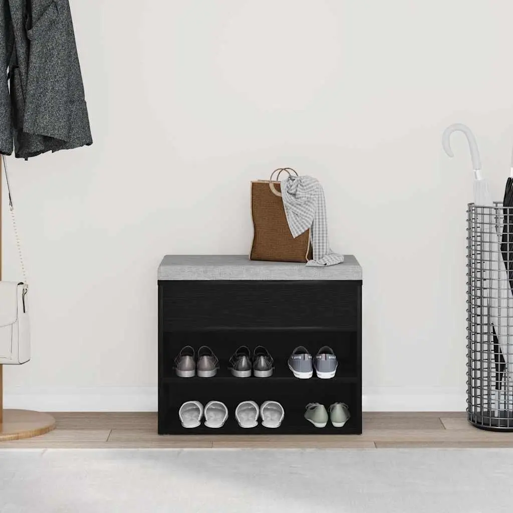 Shoe Bench Engineered Wood 60x30x45cm Black Oak Hallway Storage Organiser