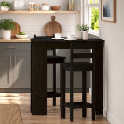 Bar Table Kitchen Dining Black Oak Engineered Wood Modern Minimalist Storage