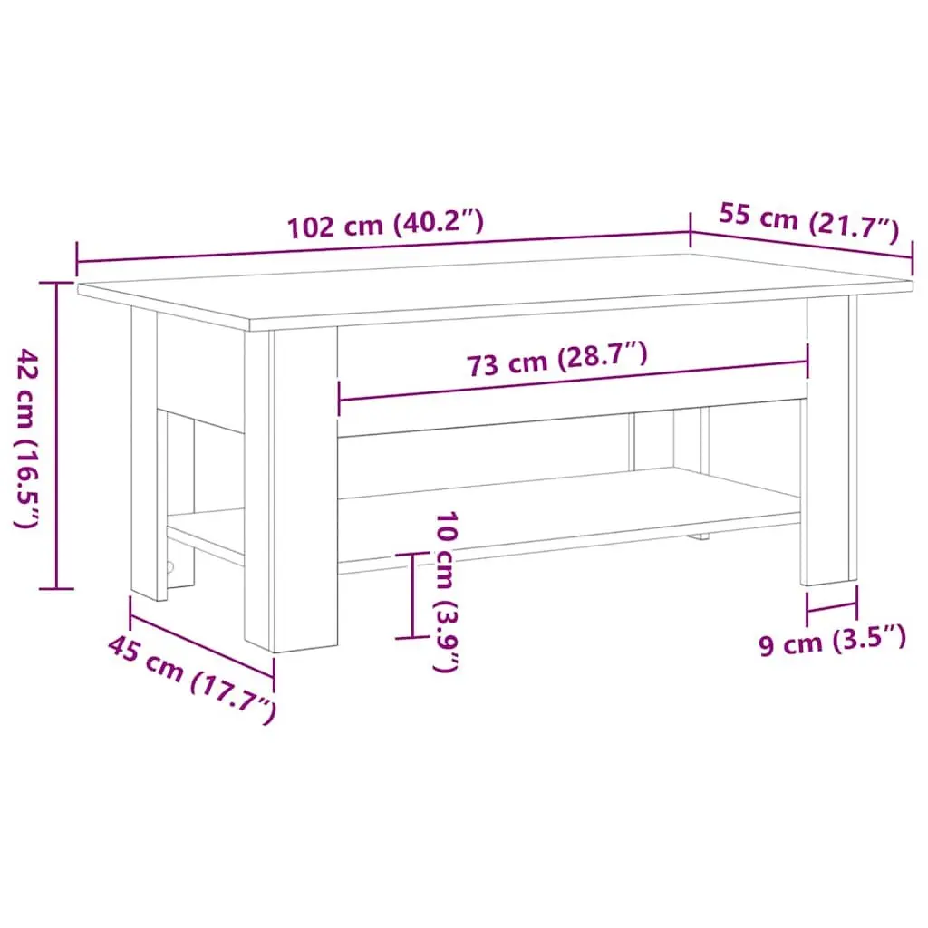 Black Oak Coffee Table Engineered Wood 102cm Modern Minimalist Living Room Storage